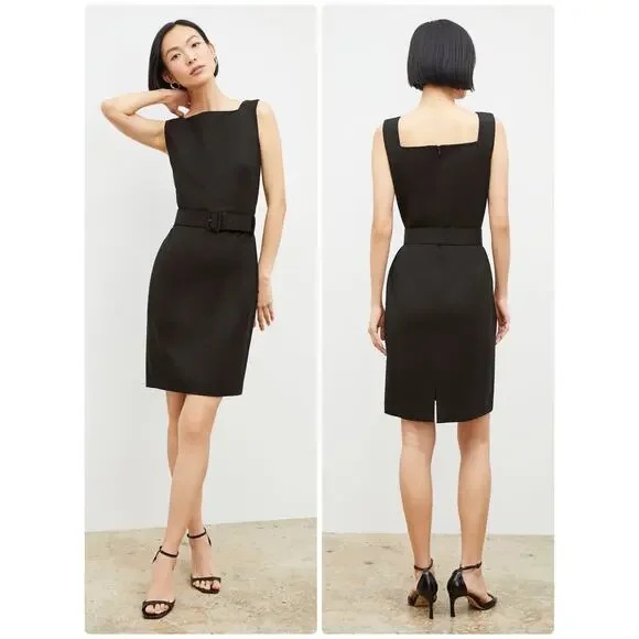 M.M.LaFleur Cynthia Dress Black Wool Sheath Square Neck Work Size 16 - Picture 12 of 12